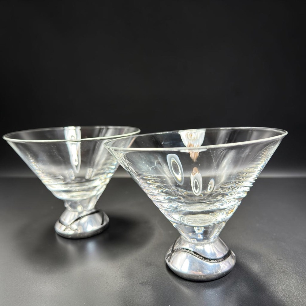 Lenox‎ Martini Glasses Set of 2 Clear Glass Silver Metal Base Modern Barware